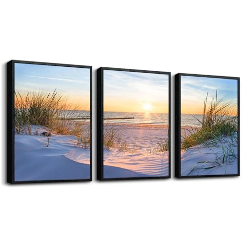 Black Framed Beach Wall Art Set - Blue Seascape Paintings