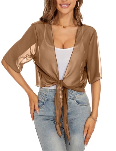 Bolero Cardigan Mujer Verano Gasa Manga Corta Chal de Fiesta Toreras Mujer con Corbata Chaqueta Mujer Talla Grande Primavera Otoño