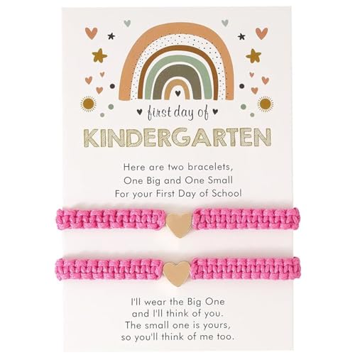 Image of First Day of School Bracelets Matching Heart Bracelets for Mom and Daughter Back to School Bracelets for 2 Braided Adjustable Charm Bracelets Jewellery Present