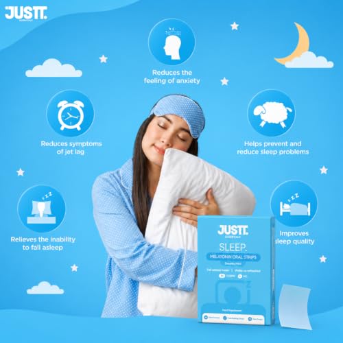 Image of JUSTT ESSENTIALS Sleep Melatonin Oral Strips | Melts Into Restful Sleep | Dreamy Mint Flavour | 5mg | Bedtime Wellness | Vegan Sugar Free | 30 Strips