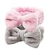 Dofash 2Pcs Cute Bowknot Bow Makeup Cosmetic Headbands for Washing Face Shower Hairbands, Spa Headbands for Women (Light Pink+Gray)