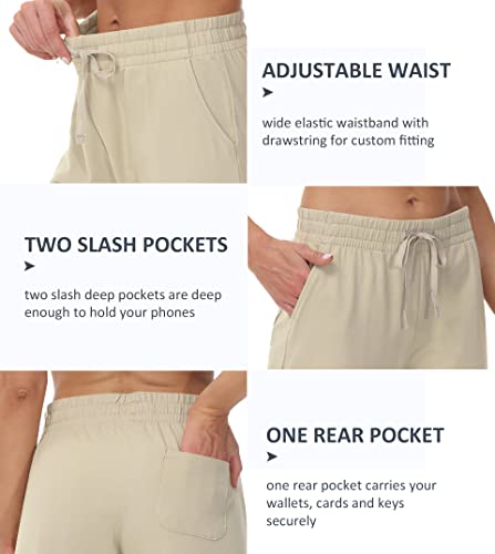 Women's Cotton Capris Pants Casual Summer Wide Leg Loose Fit Workout Lounge Pants Comfy Yoga Capri Sweatpants With Pockets Khaki Xl #TOP4