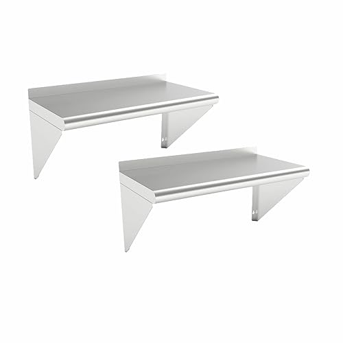 ERUPTA 2Pcs - 12 x 24 inches 250 lbStainless Steel Wall Mount Floating ShelvingCommercial Stainless Steel NSF Shelf for Restaurant Kitchen Home