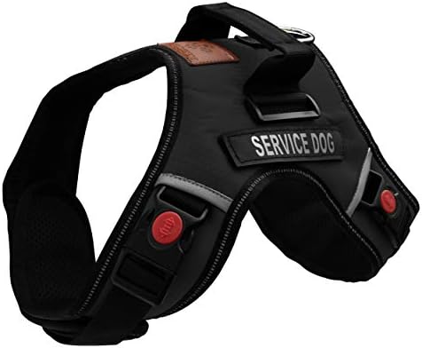 Albcorp Service Dog Vest Harness – Reflective – Woven Nylon, Neoprene Handle, Adjustable Straps, with Comfy Mesh Padding, and 2 Hook and Loop Removable Patches, Medium, Black