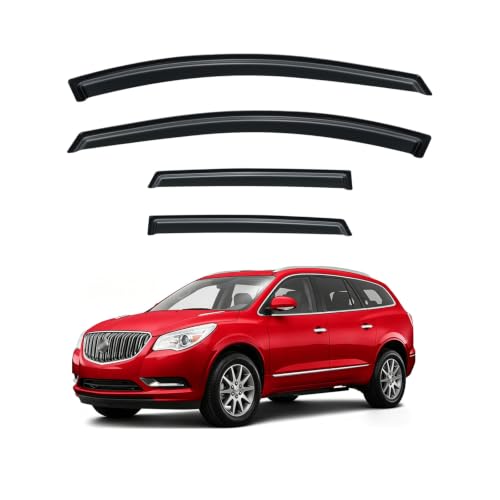 Image of Rain Guards Window Visor for 2008-2017 Buick Enclave Out-Channel | Shields Vent Deflector Shade Wind Dark Smoke 2009 2010 2011 2012 2013 2014 2015 2016, Tape-On Outside-Mount, 4PCS