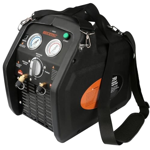 SEICETEC 3/4 HP Refrigerant Recovery Machine Self-Cleaning HVAC & Auto AC Recovery Machine 558 PSI Auto Shut-Off A2L Compatible (R32 R1234yf) Fluorescent Gauges & Carrying Strap