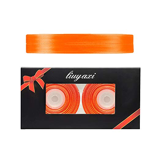 Image of Solid Color Double Faced Orange Satin Ribbon 1 /4 inch X 50 Yards, Ribbons Perfect for Crafts, Wedding Decor, Bow Making, Sewing, Gift Package Wrapping and More