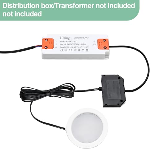 URing Spot Encastrable 12V Dimmable, 3,5W 3000K Blanc Chaud 300LM Extra Plat, Lampe Plafonnier LED Pour Meuble Avec Câble de 2m, Lot de 3, Blanc – vue 3