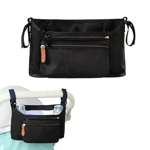 Pram Organiser, Universal Baby Stroller Organizer, Heightened Insulated Cup Holders, Machine Washable Stroller Caddy, Durable Spacious, Fits Most Pram Models