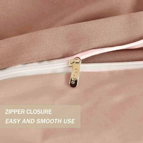 Nanko Peach Coral Queen Size Duvet Cover Set, Soft Luxury Microfiber Comforter Quilt Bedding Cover with Zip Closure Ties Bed Sets - Modern Farmhouse Style for Men and Women Teen, 3pcs 90 x90 inch by Nanko - Used condition - Image 4