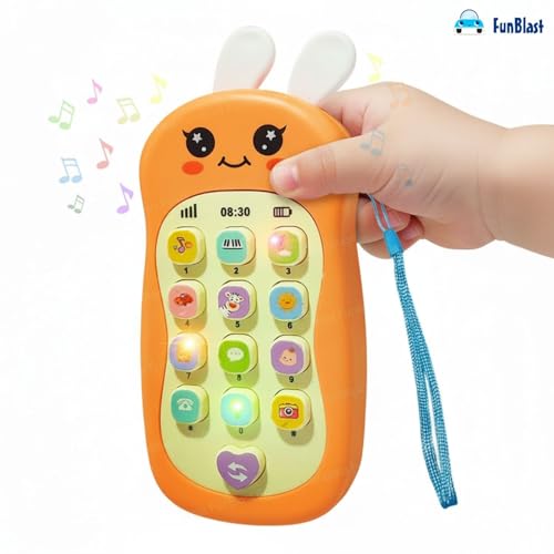 Image of FunBlast Cartoon Musical Mobile Phone for Kids, Mobile with Light & Sound Toys for Babies | Educational Toys for Kids 3+ Years /Boys /Girls-1 Unit (Bunny-Orange)