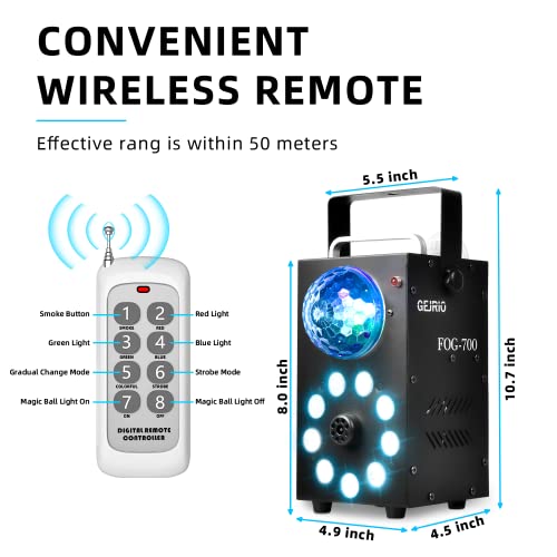 Gejrio Fog Machine, Smoke Machine With Disco Ball Lights And 9 Led Lights, 700W Fog Machine Halloween With Wireless Remote Control, Outdoor For Christmas, Halloween, Weddings, Parties, Stage Effect #TOP5