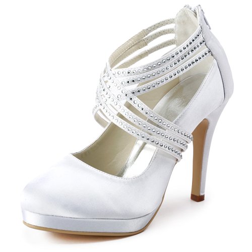 ELEGANTPARK Women High Heel Pumps Closed Toe Platform Strappy Satin Evening Prom Dress Wedding Shoes