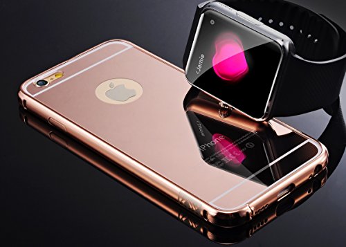 Rose Gold Mirror iPhone 5 5S Case, Umiko(TM) Clear Mirror With Metal Bumper Back Shell Hard Case Cover for iPhone 5 5S-Rose Gold