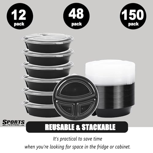 Sports Festival 12 Pack Meal Prep Containers, 33 Oz Round Bento Box thumb #3