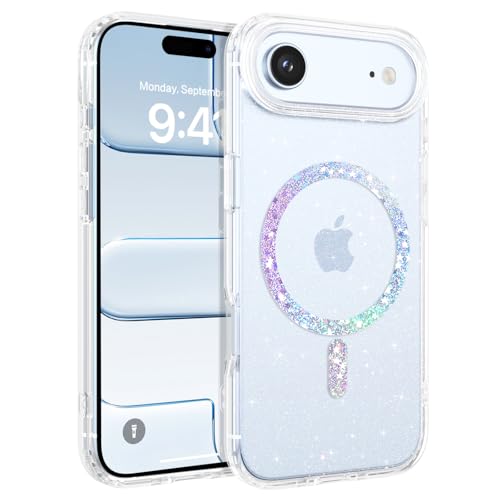 Image of YINLAI for iPhone Air Case 6.5-inch [Compatible with MagSafe] [Spakle Glitter Powder] [Ultra Slim] [Shockproof Full Body Military Grade Protection] for 17 Air Cover, Clear
