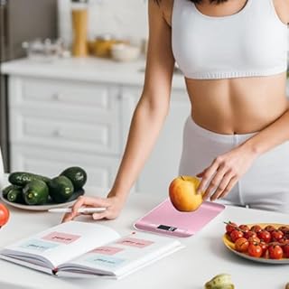 Bilancia da cucina digitale, 10 kg/1 g, ricaricabile USB, bilancia da cucina digitale con display LCD e funzione tara, bilancia da cucina professionale con cavo di ricarica (oro rosa)