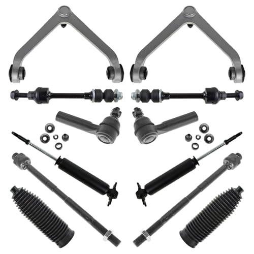 TRQ Front Steering & Suspension Kit Control Arm with Ball Joint Shock Absorber Steering Rack & Pinion Bellow Sway Bar Stabilizer Link Tie Rod Compatible with 2002-2005 Dodge Ram 1500 CH4512100
