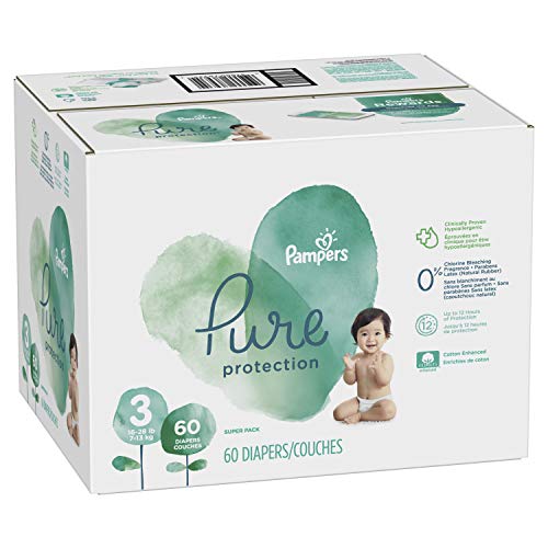 Image of Diapers Size 3, 60 Count - Pampers Pure Protection Disposable Baby Diapers, Hypoallergenic and Unscented Protection, Super Pack (Old Version)