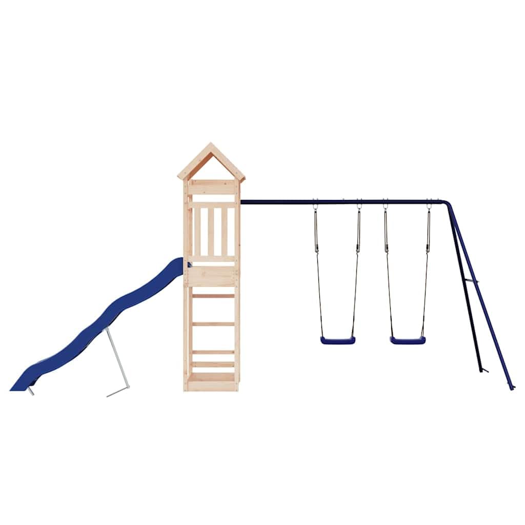 Torre da gioco in legno di pino massiccio con scivolo e doppia altalena, giocattolo da giardino per bambini dai 3 agli 8 anni, con sabbiera e struttura da arrampicata, stabile torre da