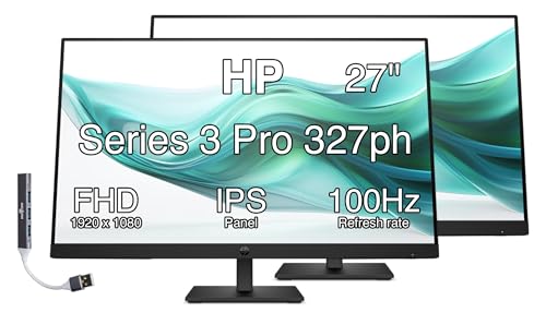 Image of HP Series 3 Pro 327ph 27 inch IPS, Anti-Glare, Flicker Free Monitor 2-Pack | 5ms Response Time, Built-in 2x2W Speakers, Height Adjustable, VESA Mount, HDMI & Dockztorm USB Port Expander (B0CG8UT#ABA)