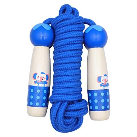 Jump Rope for Kids Adjustable Length Cotton Rope with Wooden Handle for Boys and Girls Sport Fitness Exercise (Blue) Cover