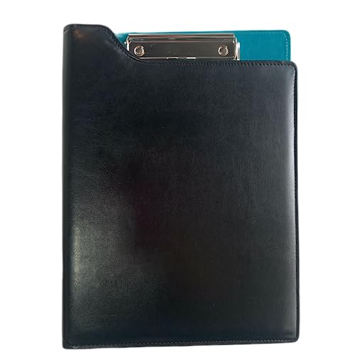 かわうそdeシック 名入れ バインダーファイル a4 a5 2つ折り PUレザー 2カラー (黒・茶色・水色) (黒×水色)
