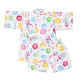 [ムニャムニャ] 甚平 子供 男児 女児 じんべい 綿100％ ウエストゴム 上下セット かわいい 動物 恐竜 和風 和柄 リボン (水風船/シロ, 140)