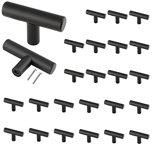Cjueiom 25 Pack Matt Black Cupboard Knobs, 50mm Length T Bar Handles