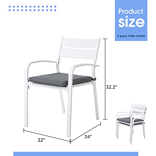 Soleil Jardin Outdoor Aluminum 2-Piece Patio Dining Chairs With Cushions, Stackable Bistro Chairs For Balcony, Garden, Backyard, White Finish & Grey Cushion #TOP2