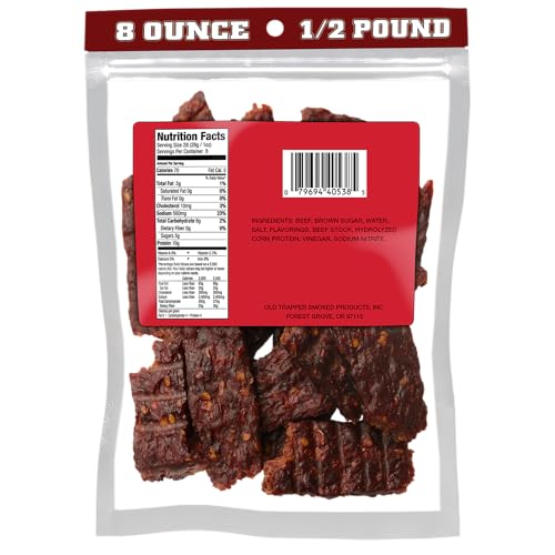 Image of Old Trapper, Trapper's Choice Hot & Spicy Kippered Beef Steak, Eight-Ounce Individual Package, 10 Grams of Protein and 70 Calories Per Serving (Pack of One)