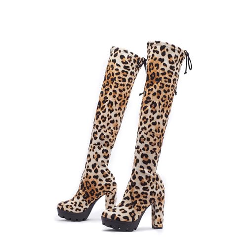 Bottes imprimées pour les femmes à talon haut 12CM style cuissardes chic