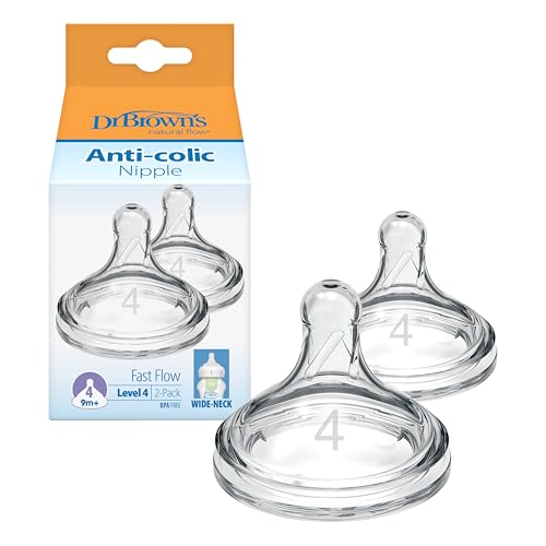 Image of Dr. Brown’s Natural Flow Level 4, Wide-Neck Baby Bottle Nipple, Fast Flow, 100% Silicone, 2 Pack, 9m+
