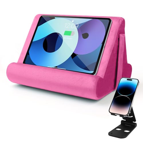 Sttargxing Universal Multi-Angle Tablet Holder - Soft Pad Stand with Net Pocket & Phone Stands for Lap, Knee, Sofa and Bed(Pink)