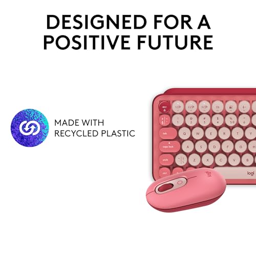 Image of Logitech POP Keys + POP Mouse - Wireless Keyboard and Bluetooth Mouse Combo with Typewriter-Style Mechanical Keys, Emoji Features, Cute Compact Design - Heartbreaker Rose