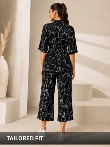 Image of Leriya Fashion Women's Rayon Co Ord Set For Women Stylish Abstract Printed | Regular Fit Shirt Top & Wide Leg Pants | Stylish Casual, Party & Vacation Wear Two Piece Outfit