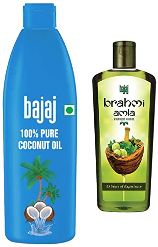 Image of Bajaj 100% Pure Coconut Oil 600 ml & Bajaj Brahmi Amla Hair Oil 400ml