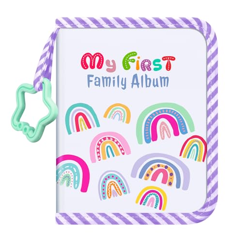 Image of Fintie Baby Photo Album 4x6 Inch, 18 Photos My First Family Album Book with Soft Cloth Cover & Hook for Newborn/Toddlers/Kids/Baby Shower Memory Birthday Gifts, Dreamy Rainbow