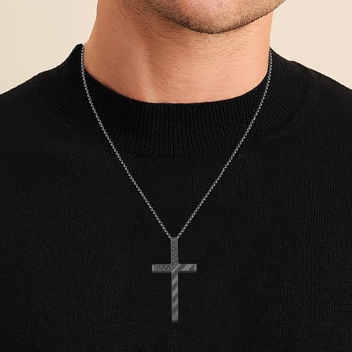 Cross Necklace for Men, Christian Religious Jewelry Gifts for Men Birthday Graduation Christmas Baptism Confirmation Communion Cross Stainless Steel Chain Gift 22+2 Inches2