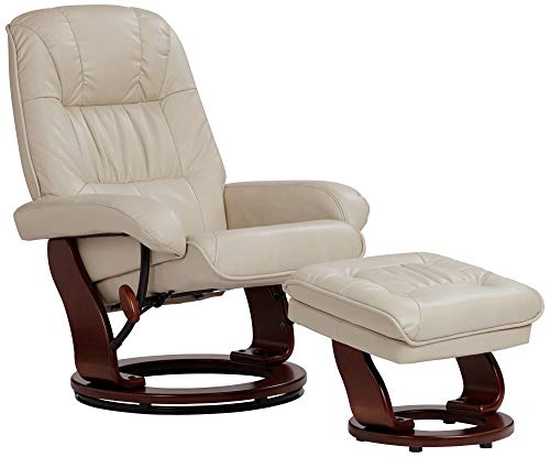 BenchMaster Kyle Taupe Swivel Faux Leather Recliner with Ottoman Chair Modern Armchair Ergonomic Push Manual Reclining Footrest Upholstered Bedroom Living Room Reading Home Relax Office Napping
