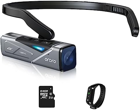 ORDRO EP7 4K 60FPS Camcorder Head-Mounted Video Camera, Wi-Fi APP Control, 2-Axis Gimbal Stabilizer with Remote Control,64GB Memory Card