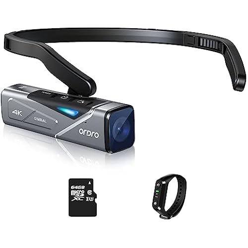 ORDRO EP7 4K 60FPS Camcorder Head-Mounted Video Camera, Wi-Fi APP Control, 2-Axis Gimbal Stabilizer with Remote Control,64GB Memory Card