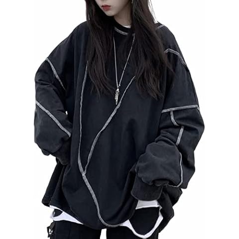 PEXIZUAN Gothic Long Sleeve Sweatshirt Loose Large Size Women's Dark Spring Spring/Autumn Base Clothes Black(BLACK,XL) Cover