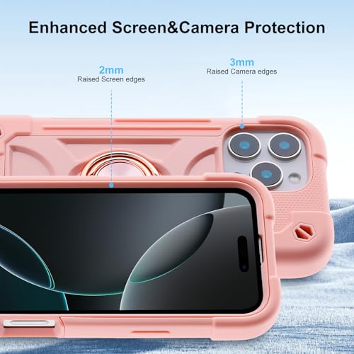 Image of MARKILL Compatible with iPhone with Built-in 360Rotating Ring Stand, Military Grade Drop Protection Full Body Rugged Heavy Duty Case Durable Cover (Pink, iPhone 16 Pro Max 6.9 inch)