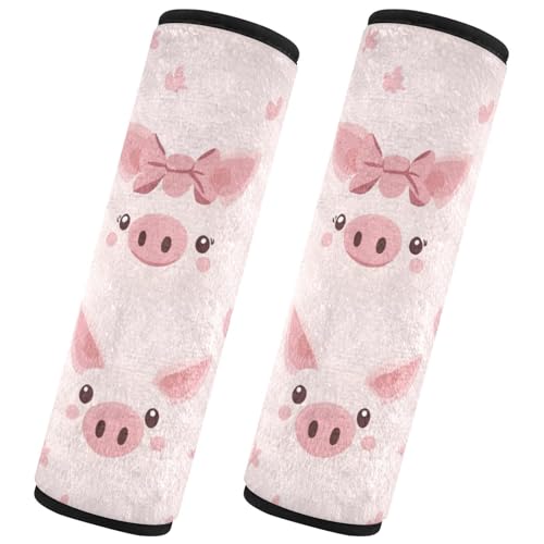 Seat Belt Covers 2 Pack Pig Faces Car Seat Strap Covers Super Soft Pink Hearts Car Seat Neck Cover for Boys Girls Adults Babies M