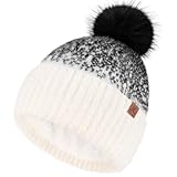 FZ FANTASTIC ZONE Womens Winter Hats Warm Knit Fleece Lined Cap Pompom Beanie Hats for Women Cold Weather White Black