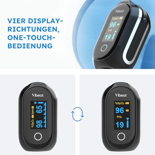 Vibeat Schlaf Bluetooth Pulsoximeter mit Dauermodus, Wiederaufladbares Sauerstoffsättigungs messgerät für Finger mit 8*10 Std Datenaufzeichnung, Blutsauerstoffmessgerät Finger mit Auto Datensynchron