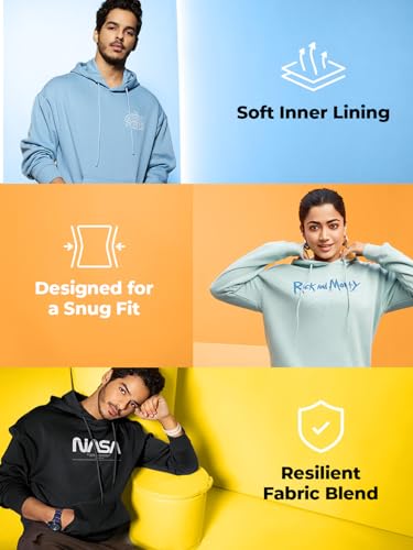 Image of Bewakoof Men's Cotton Blend Official Dc Merchandise Graphic Printed Oversized Fit Full Sleeve Terry Hoodies
