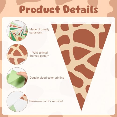 Image of Tiamon 5 Pcs Safari Birthday Pennant Banner Party Decorations 49.2 Ft