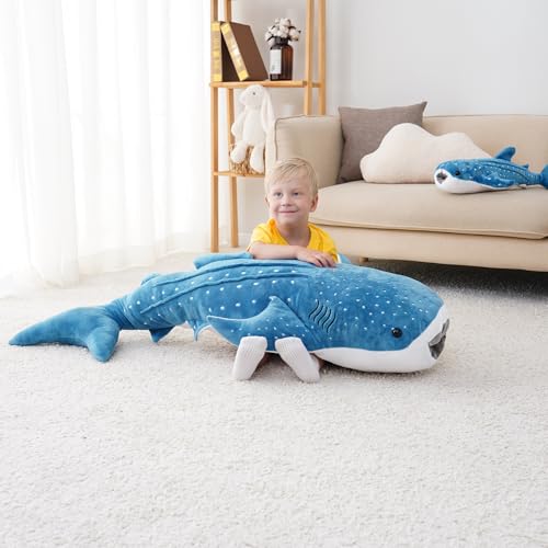 Image of Mukouxun 39 Inch Whale Shark Stuffed Animal - Giant Plush Shark Pillow Toy, Realistic Big Whale Shark Plushie for Kids and Ocean Lovers, Large Cuddly Gift